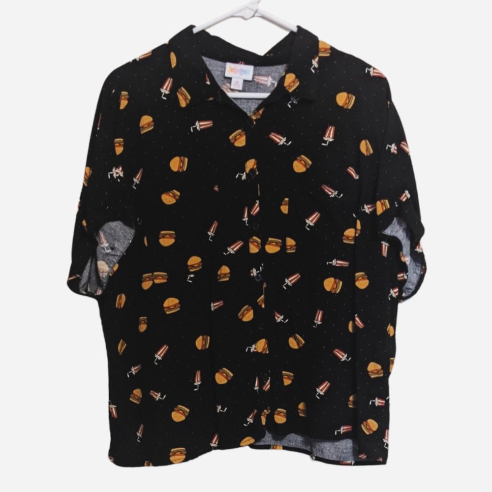 LuLaRoe Burger Pattern Button Down Shirt - Size Medium